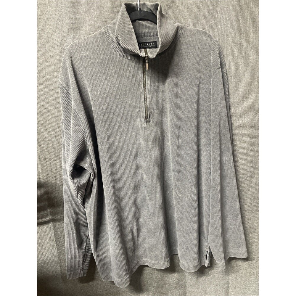 Structure Brand Men’s Grey Ribbed Corduroy Quarter-Zip Sweatshirt